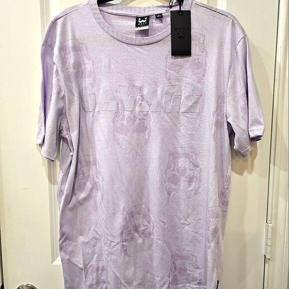 WXYZ Mfg. Co. Savage Skull Embossed S/S T-Shirt- Lavender - Picture 2 of 3